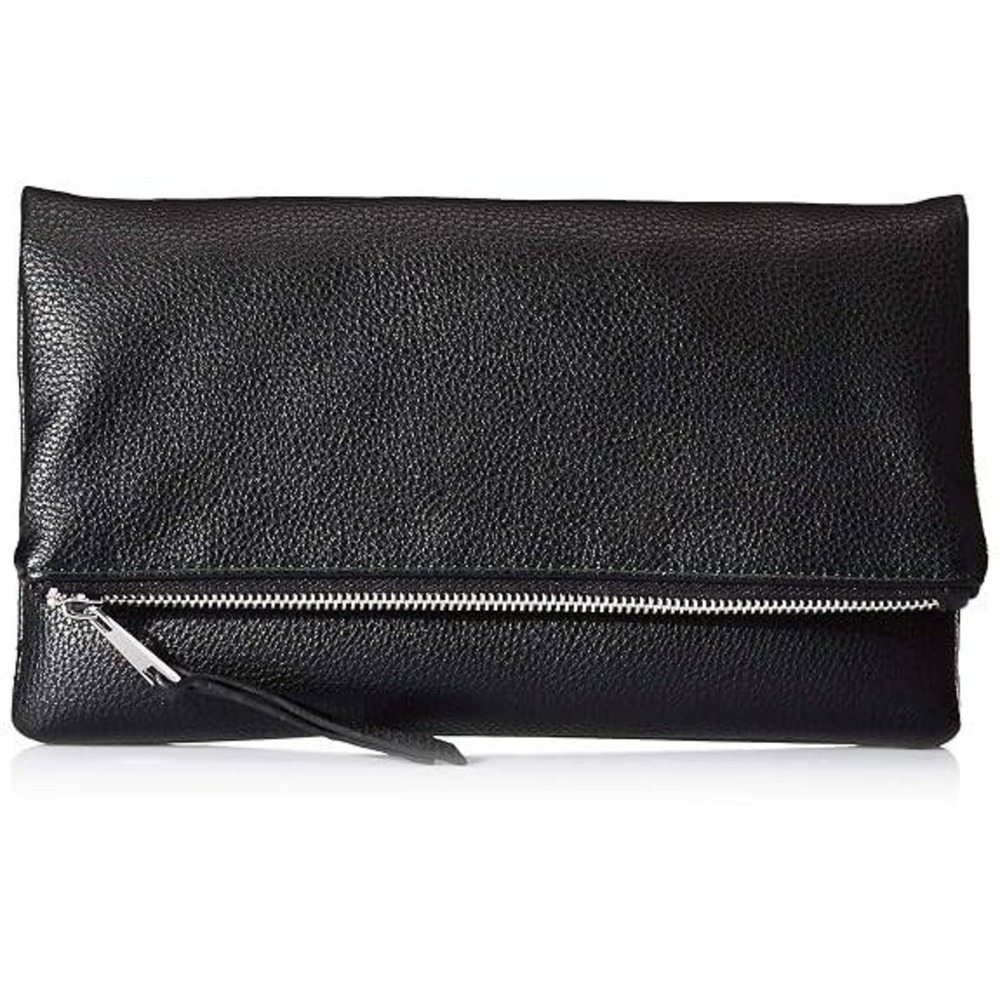 The Drop Southampton Foldover Clutch Women NWT Blk Vegan Textured Leather Luxury